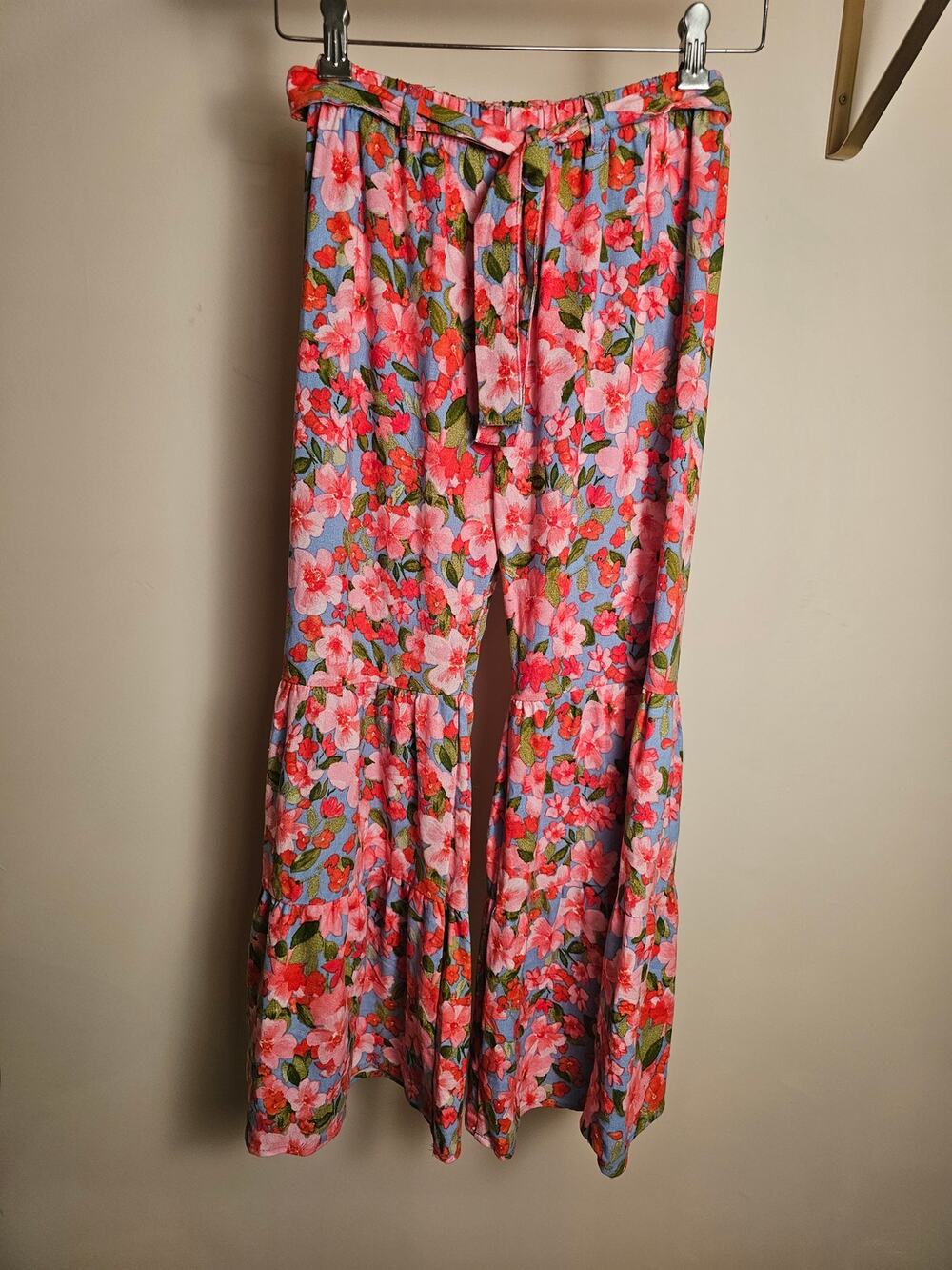 Rare Editions Flared Floral Rayon/Linen Bell Bottom Pants